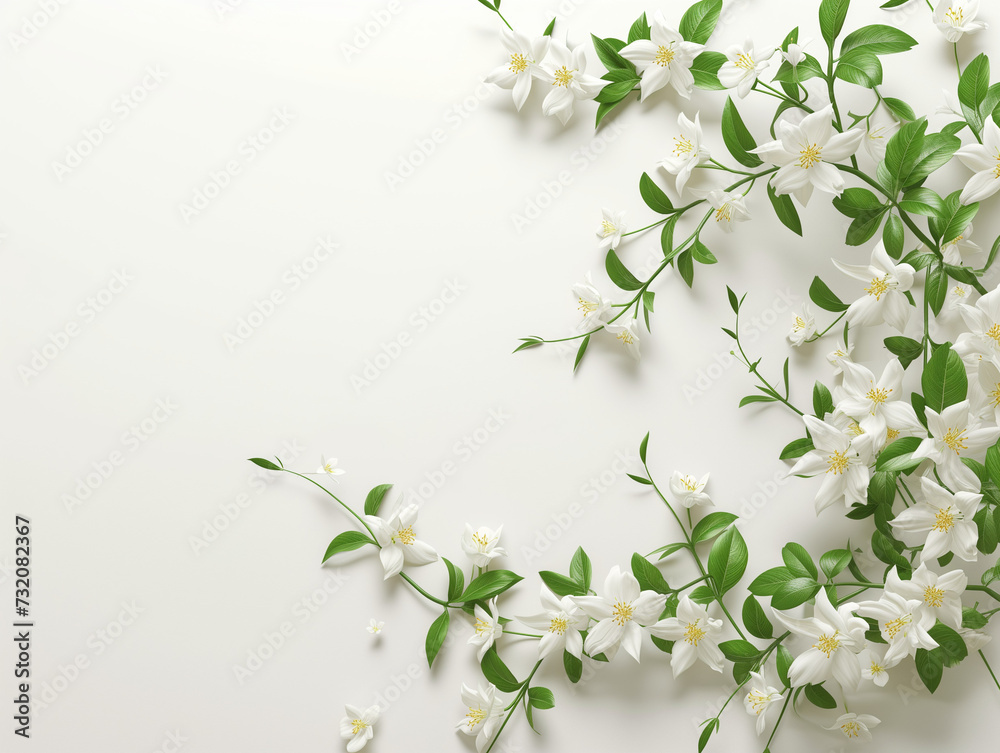 Fototapeta premium Fleurs sur fond blanc : vision minimaliste d'un galant de nuit, cestreau nocturne, jasmin de nuit (cestrum nocturnum / night blooming jasmine)