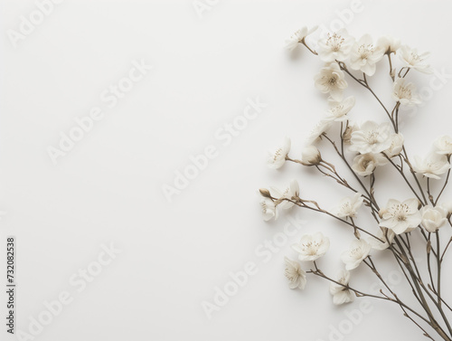 Fleurs sur fond blanc : vision minimaliste de fleurs de cerisiers sur leur branchage photo