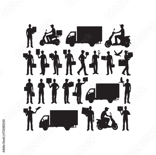 Delivery man silhouettes vector illustration set