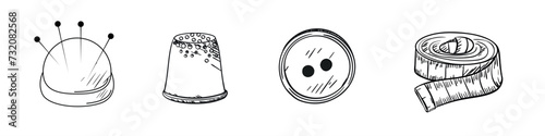 Sewing vector isolated line icon set. Sewing tools