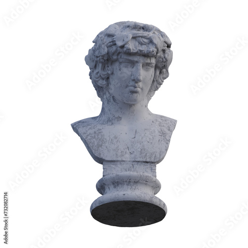 Antinous statue, 3d renders, isolated, perfect for your design