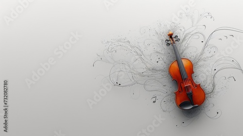 Minimalist composition featuring a violin and swirling musical notes, symboli...
