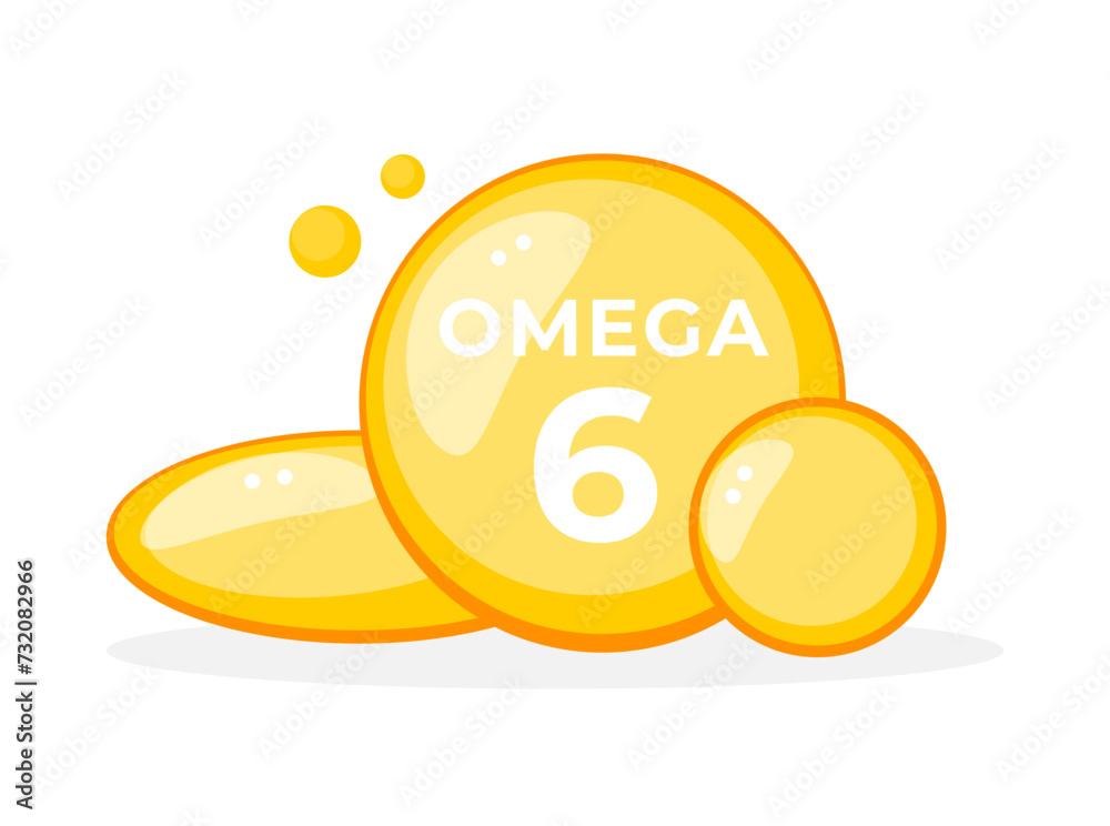 Omega 6 pill oil. Vitamin drop pill capsule. Fatty acid representation. Vector illustration