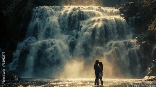 Poetic depiction of romance with a couple framed against the mesmerizing back...