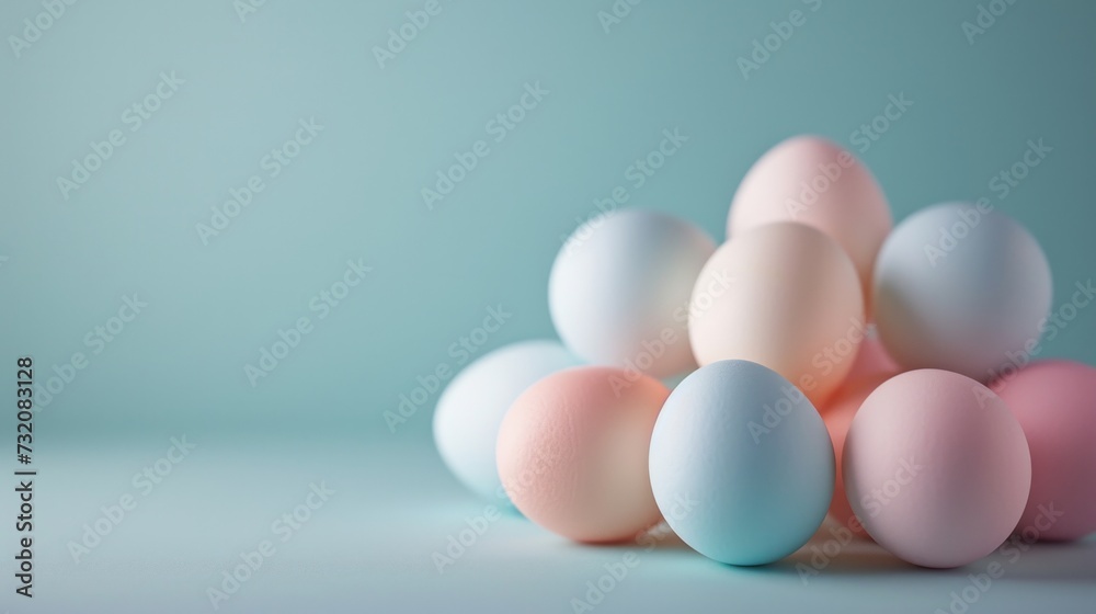 Simple photo featuring pastel-colored eggs arranged delicately on a clean background for greeting cards Simple photo featuring pastel-colored eggs arranged delicately on a clean background for greeting cards