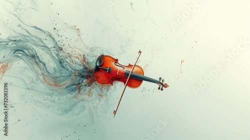 Minimalist composition featuring a violin and swirling musical notes, symboli...