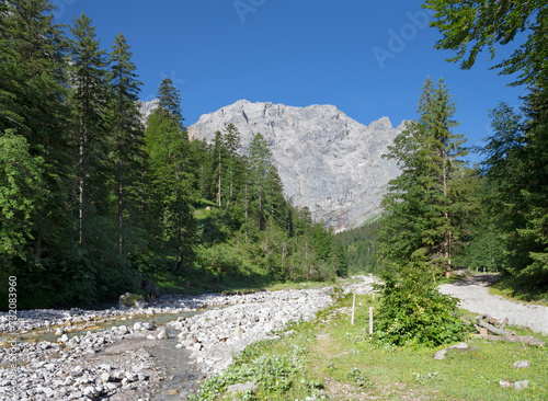 The north walls of Karwendel mountains - walls of Grubenkar spitze from the valley. photo