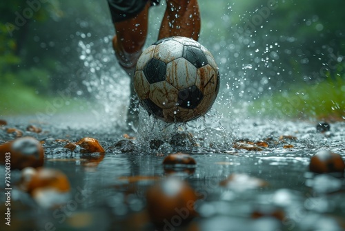 A soccer ball playfully dances amidst the rippling waves, a symbol of the thrill and passion of outdoor sports © familymedia
