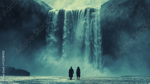 Poetic depiction of romance with a couple framed against the mesmerizing back...