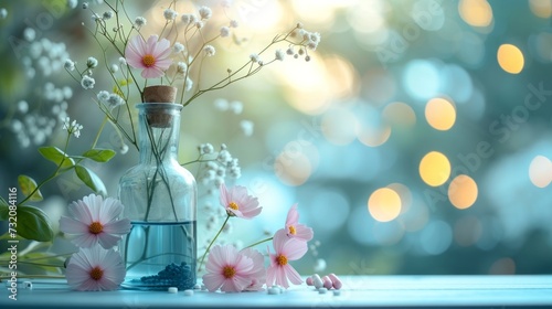 Peaceful and tranquil backdrop adorned with understated pharmaceutical symbols
