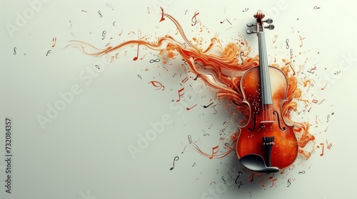 Minimalist composition featuring a violin and swirling musical notes, symboli...