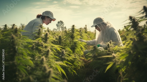 Professional researchers conducting research on a cannabis plantation.