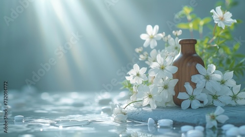 Peaceful and tranquil backdrop adorned with understated pharmaceutical symbols