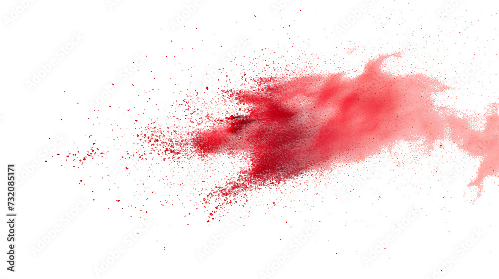 Red chalk pieces and dust flying, effect explode isolated on white background - obrazy, fototapety, plakaty 