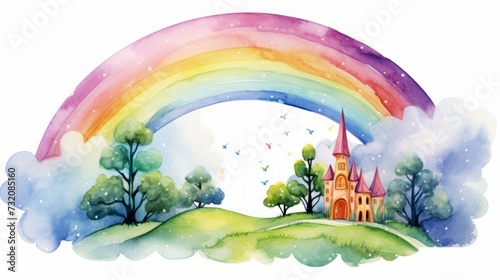 A charming watercolor rainbow artwork  suitable for children s school projects.