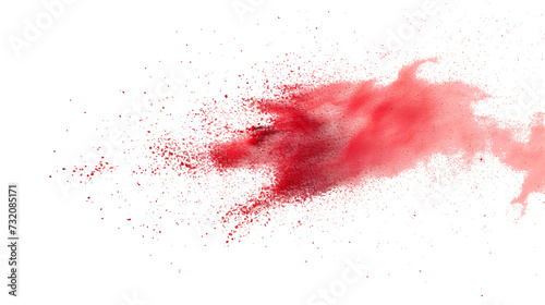 Red chalk pieces and dust flying, effect explode isolated on white background photo