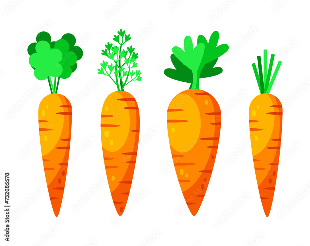 Carrot with leave. Easter carrots set. Vegetables, healthy or vegan food. Vector illustration Carrot with leave. Easter carrots set. Vegetables, healthy or vegan food. Vector illustration