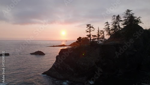 Samuel H Boardman scenic corridor coastline in epic sunset - stunning drone footage