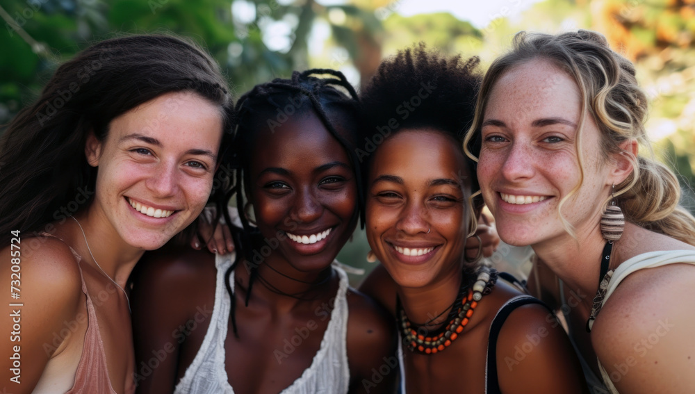Young women smile and pose together. Women enjoying life during a social gathering or holiday Young women smile and pose together. Women enjoying life during a social gathering or holiday