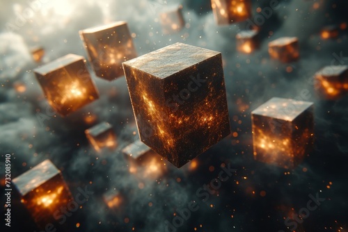 A mesmerizing scene of hazy cubes, illuminated by soft light, captured in a striking screenshot