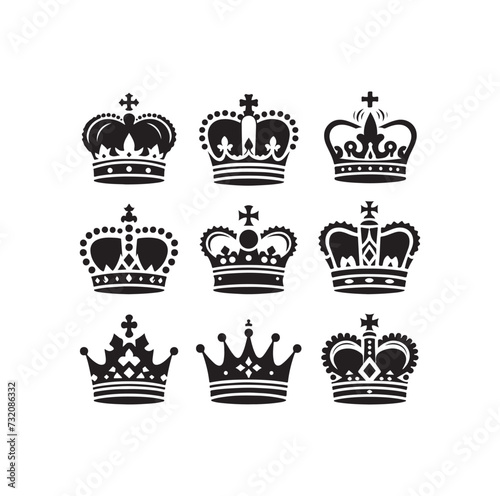 Kings crown icon set vector illustration silhouette style