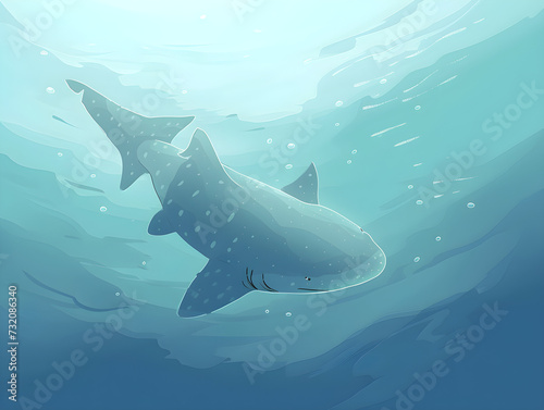 Majestic Whale Shark in Serene Ocean Depths Illustration  Spotted Skin and Graceful Swim  Tranquil Underwater Scene - Concept of Marine Life Wonders  Peaceful Nature