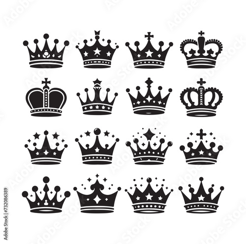 Kings crown icon set vector illustration silhouette style