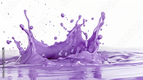 Splashing color purple paint drops splash liquid cream plain white background