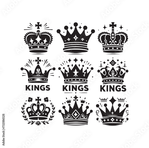 Kings crown icon set vector illustration silhouette style