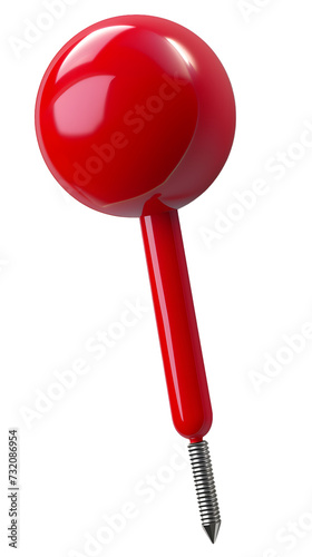 Red pin, push pin isolated on transparent background. 