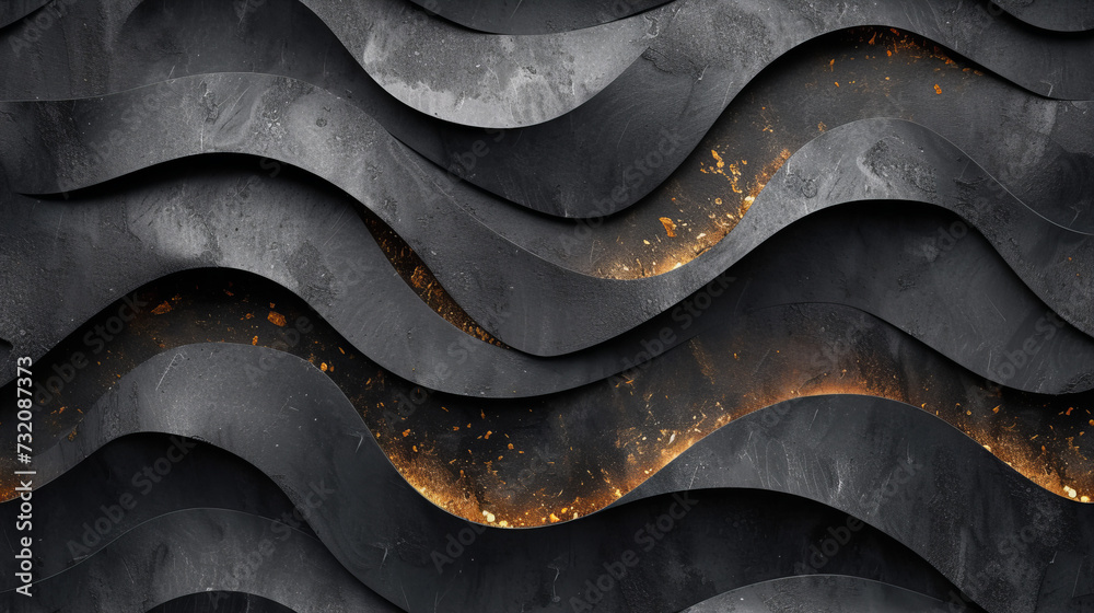 Black and Gold Wavy Background With Gold Highlights