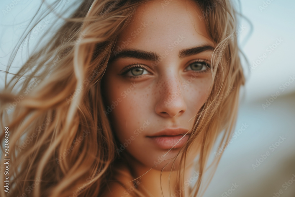 Portrait of a young beautiful woman with long hair outdoors Portrait of a young beautiful woman with long hair outdoors
