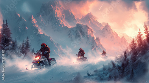 Group of People Riding on the Back of a Snowmobile