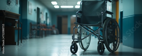 Close-up of a wheelchair in an ambulance waiting room.