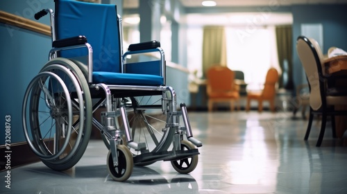 Close-up of a wheelchair in an ambulance waiting room.