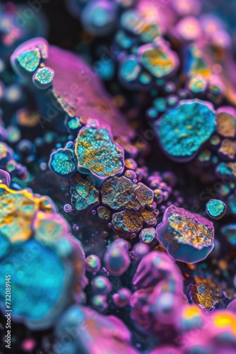 Colorful bubbles in a colorful liquid. Generative AI.
