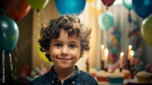 Portrait of an adorable young boy celebrating his birthday party.