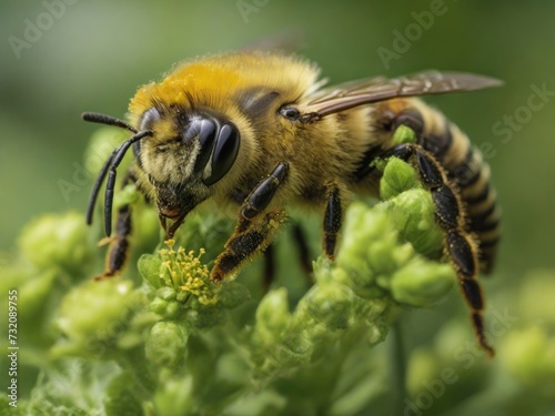 Close-up of a honey bee collecting pollen. Generated with AI