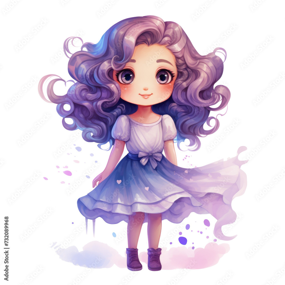a kawaii girl in a dress with purple and blue isolated a kawaii girl in a dress with purple and blue isolated