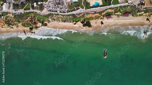 Top-down view of the stunning beaches in Portimao. Algarve region, Portugal