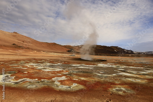 Hverarönd is a hydrothermal site in Iceland with hot springs, fumaroles, mud ponds and very active solfatares. It is located in the north of Iceland
