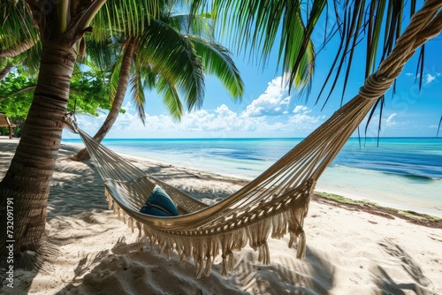 Christmas Holiday Tranquility: Relaxing in a Tropical Beach Hammock © AIGen