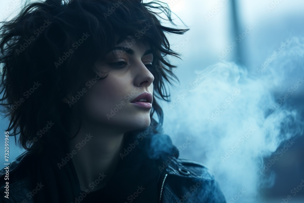 Captivating portrait. intense close-up of a woman exuding confidence while smoking a cigarette