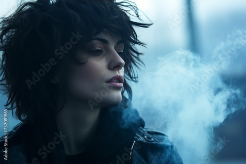 Captivating portrait. intense close-up of a woman exuding confidence while smoking a cigarette