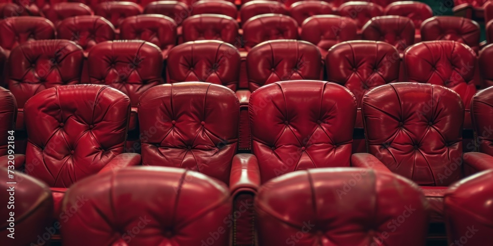 Fototapeta premium Theatre hall with rows of red velvet seats