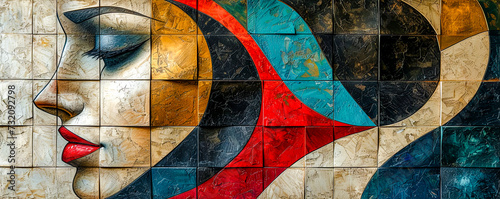  abstract painting with geometric forms figurative drawings retro expressionism elongated figures restrained expressionism wallpaper background digital art