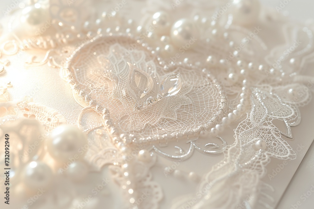 A close-up of a delicate, handcrafted Valentine's Day card adorned with lace and pearls, under soft, radiant lighting that highlights the intricate details and textures. A close-up of a delicate, handcrafted Valentine's Day card adorned with lace and pearls, under soft, radiant lighting that highlights the intricate details and textures.