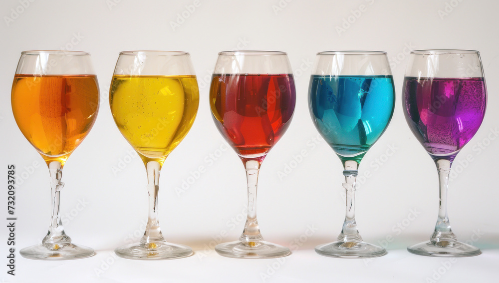 Coloured glasses with different cultured liquids Coloured glasses with different cultured liquids