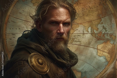 Wallpaper Mural A rugged man with a majestic beard and a flowing coat stands before us, captured in a stunning painted portrait that exudes strength and character Torontodigital.ca