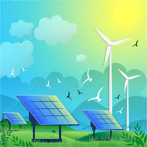 Green Ecology and solar power energy for the environment Vector